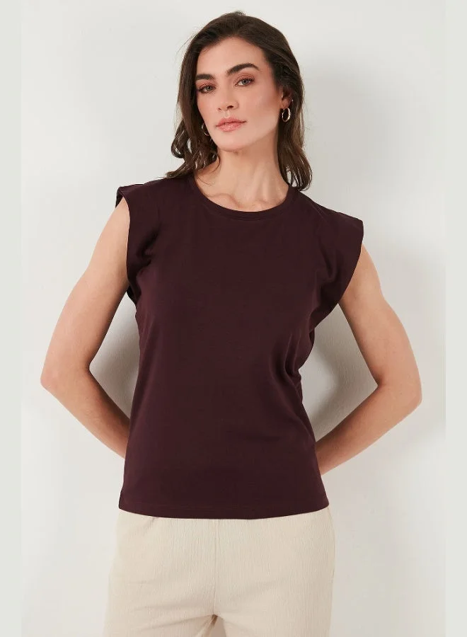 ليلا تيشيرت قطن نسائي بدون أكمام بياقة دائرية